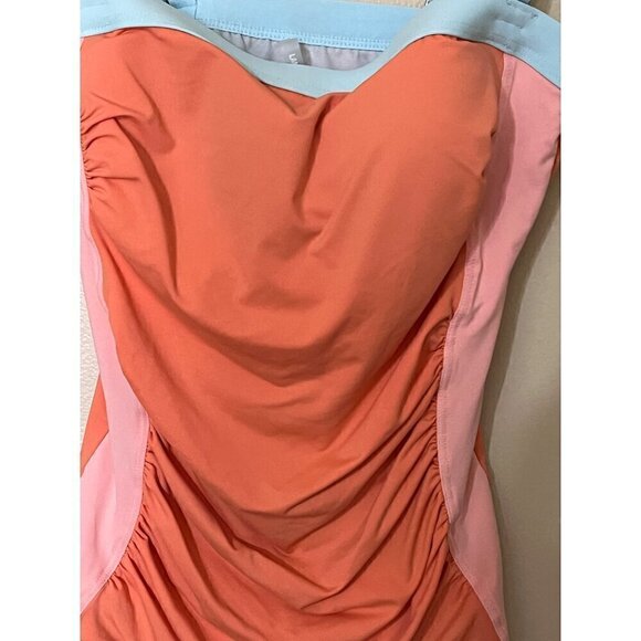 Lands End  Ruched Colorblock Tankini Top Size 2 Orange swim vacation reslrt crui - Picture 2 of 9